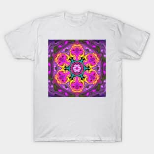 Psychedelic Mandala Flower Blue Pink and Yellow T-Shirt